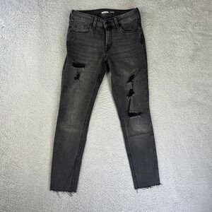 Old Navy Rockstar Jeans Womens 0 Black Denim Pants Super Skinny Ripped Raw Hem‎
